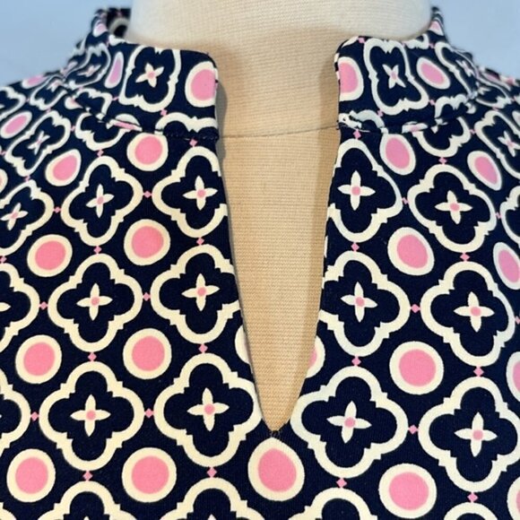 Talbots GEO-PRINT MOCKNECK KNIT SHIFT DRESS pink/navy size petite medium - Picture 6 of 12